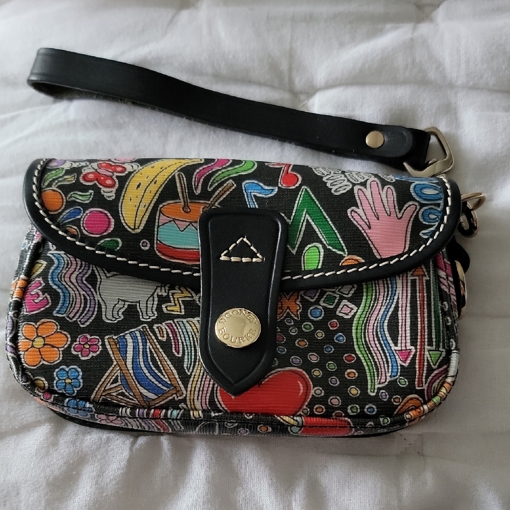 Dooney & Bourke Rare Limited Printed Coated Canvas Cartoon Illustration Wristlet